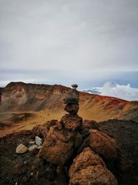 Rock formations on landscape against sky