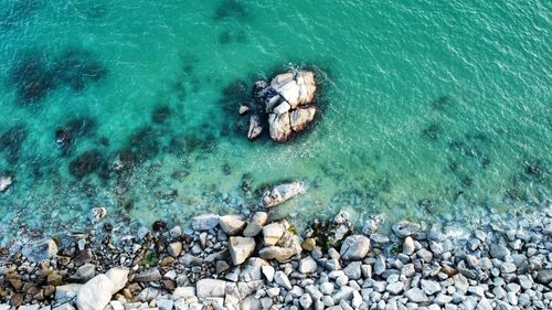 High angle view of pebbles in sea