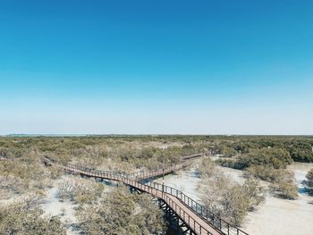 Scenic view of landscape against clear blue sky