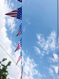 Low angle view of flag against sky