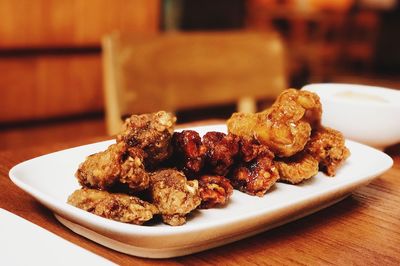 Close-up of served food in plate