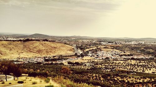 High angle view of town against sky