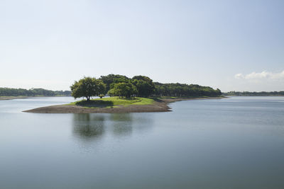 Scenic view of lake against clear sky