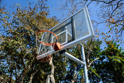 Low angle view of basketball hoop against sky