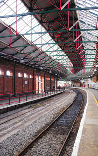 Caergybi or holyhead railway station canopy and single track