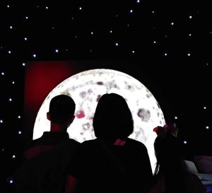 Rear view of silhouette people standing at night