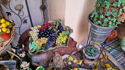 High angle view of fruits and plants in container