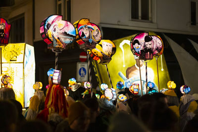 Basel, switzerland - february 19th 24. illuminated carnival lanterns