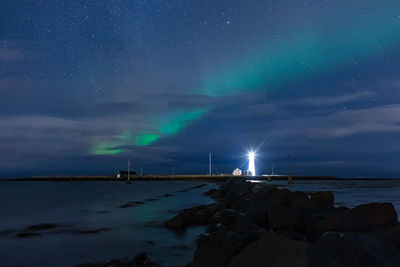 Scenic view of sea against sky at night