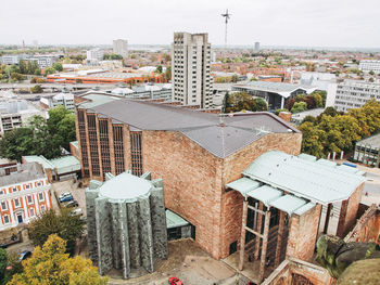 High angle view of buildings in city