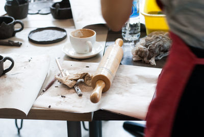 High angle view of coffee on table