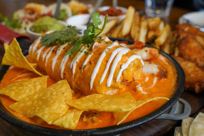 Close-up of meal served in plate