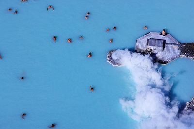 Aerial view of geothermal pool in iceland