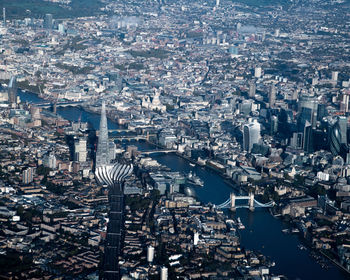 High angle view of city buildings