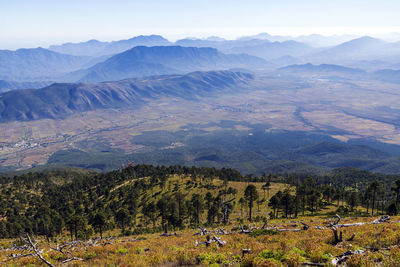 Scenic view of landscape and mountains against sky