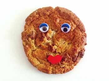 Close-up of cookies on white background