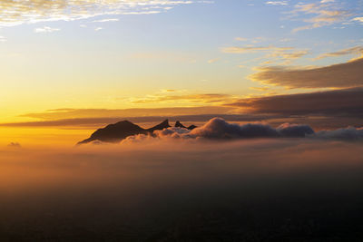 Scenic view of land against sky during sunset