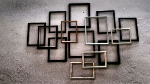 High angle view of objects on wood