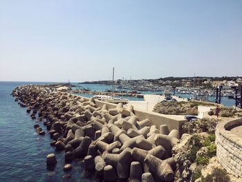 Panoramic view of sea against clear sky