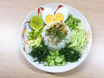 High angle view of salad in plate on table