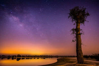 Scenic view of lake against sky at dusk