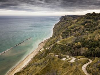 High angle view of beach against sky