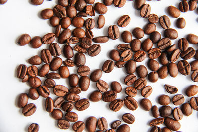 High angle view of coffee beans on table