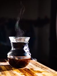 Close-up of tea cup on table