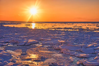 Drift ice in the sea of okhotsk ,winter time