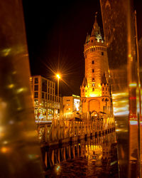 Illuminated buildings at night