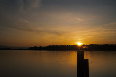 Scenic view of lake against sky during sunset