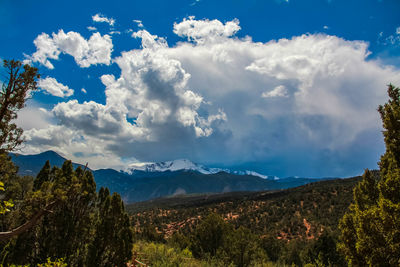 Scenic view of mountains against cloudy sky