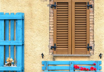 View of blue window of building