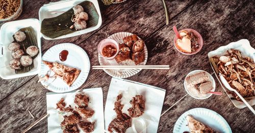 High angle view of food on table