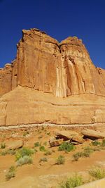 View of rock formations against clear sky