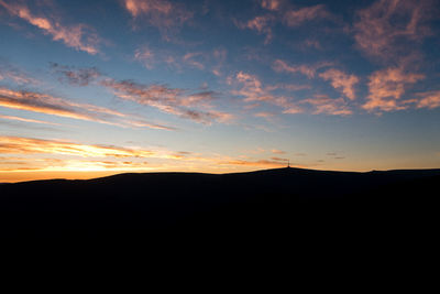 Scenic view of silhouette mountains against sky during sunset