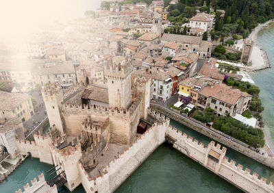 High angle view of buildings in city