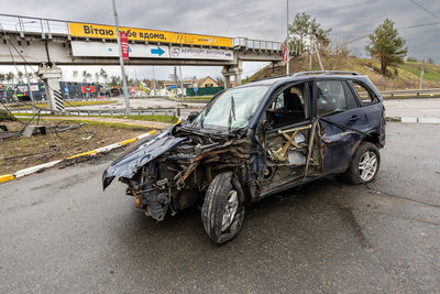 Shot cars. on the streets of irpin. cities of ukraine after the russian occupation. 
