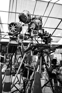 Low angle view of bicycles