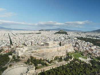 High angle view of townscape against sky