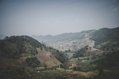 High angle view of valley against sky