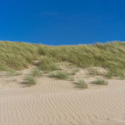 Scenic view of sand dunes against clear sky