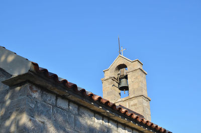 Low angle view of building against blue sky