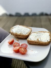 Close-up of dessert in plate on table
