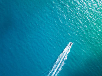 Drone view of boat in sea