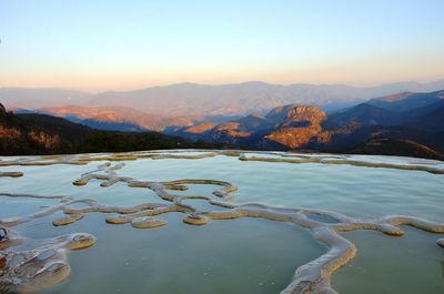 Scenic view of lake against sky during sunset