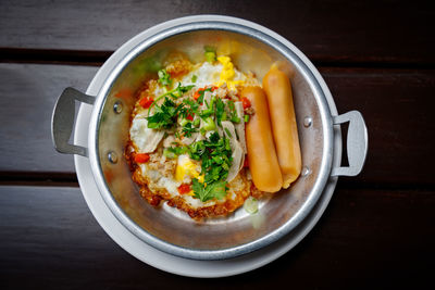 High angle view of food in bowl on table