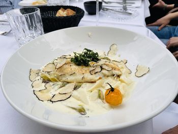 Close-up of food in plate on table