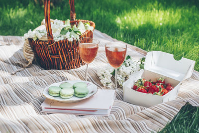 High angle view of food on table