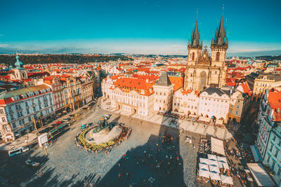 High angle view of church in town